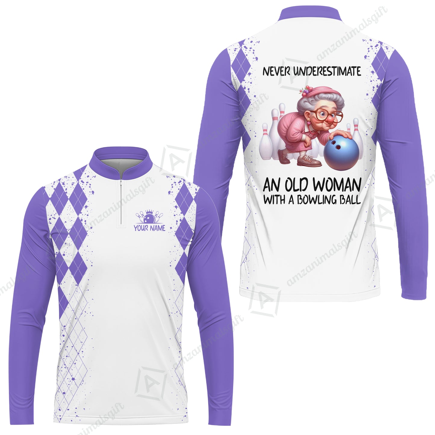 Custom Bowling Jersey Polo Shirt, Never Underestimate An Old Woman With A Bowling Ball, Personalized Name & Team Name