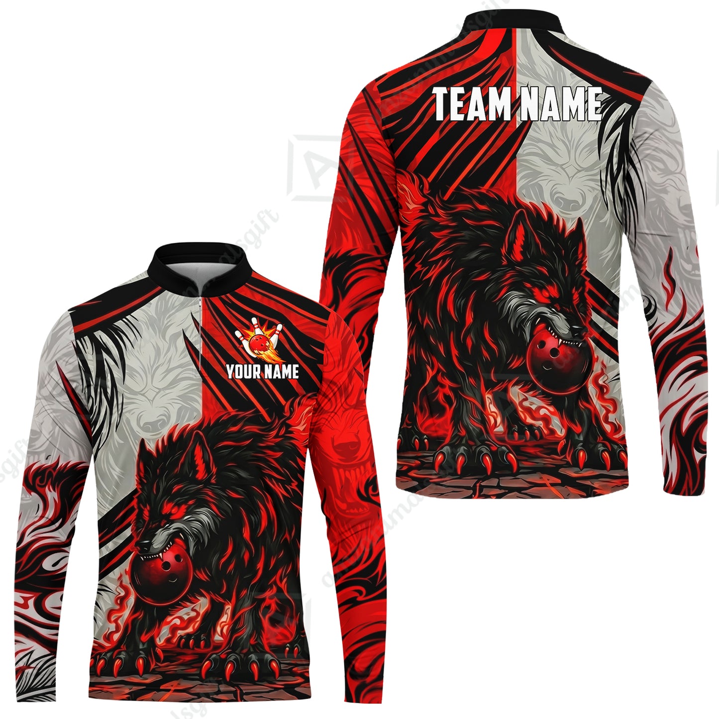 Custom Bowling Jersey Polo Shirt, Lone Wolf Strike & Emerald Frost, Custom Bowling Jersey Team Shirt For Players With Name & Team Name