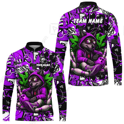 Custom Bowling Jersey Polo Shirt, Badass Wolf Mascot Bowling, Custom Bowling Jersey Team Shirt For Players With Name & Team Name