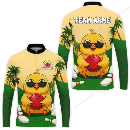 Custom Bowling Jersey Polo Shirt, Grass Landscape Chicken Bowling, Personalize Name and Team Name