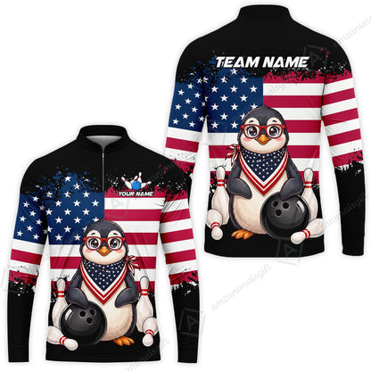 Custom Bowling Jersey Polo Shirt, Animal With Glasses And Bandana America Flag, Personalize Name & Team Name