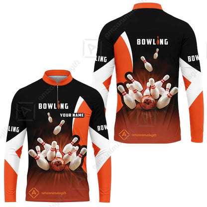 Customized Bowling Women Polo Shirt, Ten Pin Strike Bowling Personalized Orange Black Shirt For Friend, Family, Bowling Players