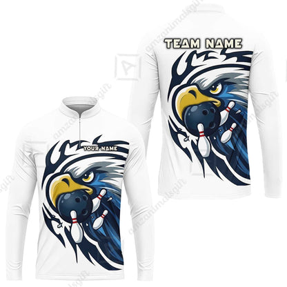 Custom Bowling Jersey Polo Shirt, Majestic Blue Eagle Mascot, Custom Bowling Jersey Team Shirt For Players With Name and Team Name