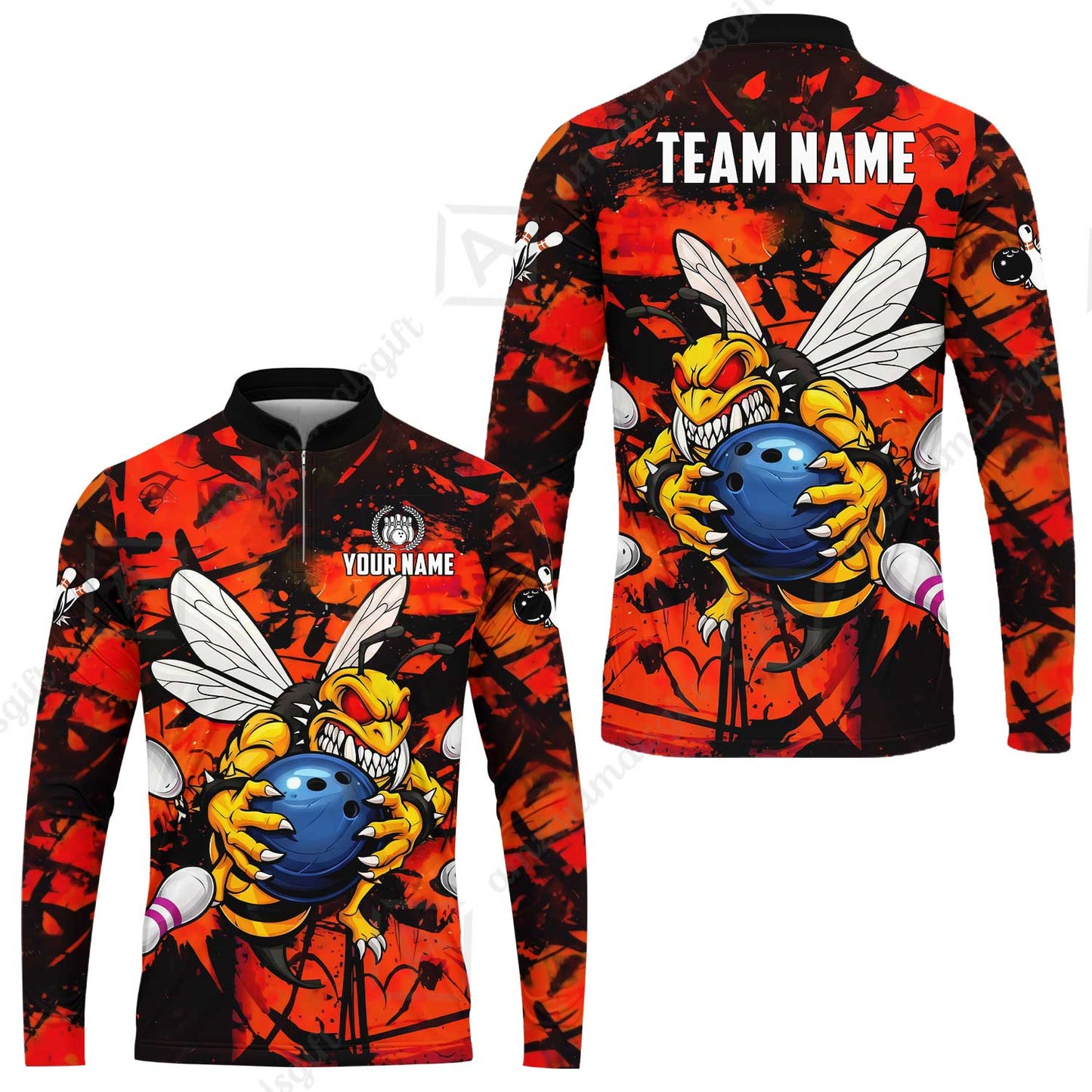 Custom Bowling Jersey Polo Shirt, The Wild Wasp Strike, Custom Bowling Jersey Team Shirt For Players With Name & Team Name