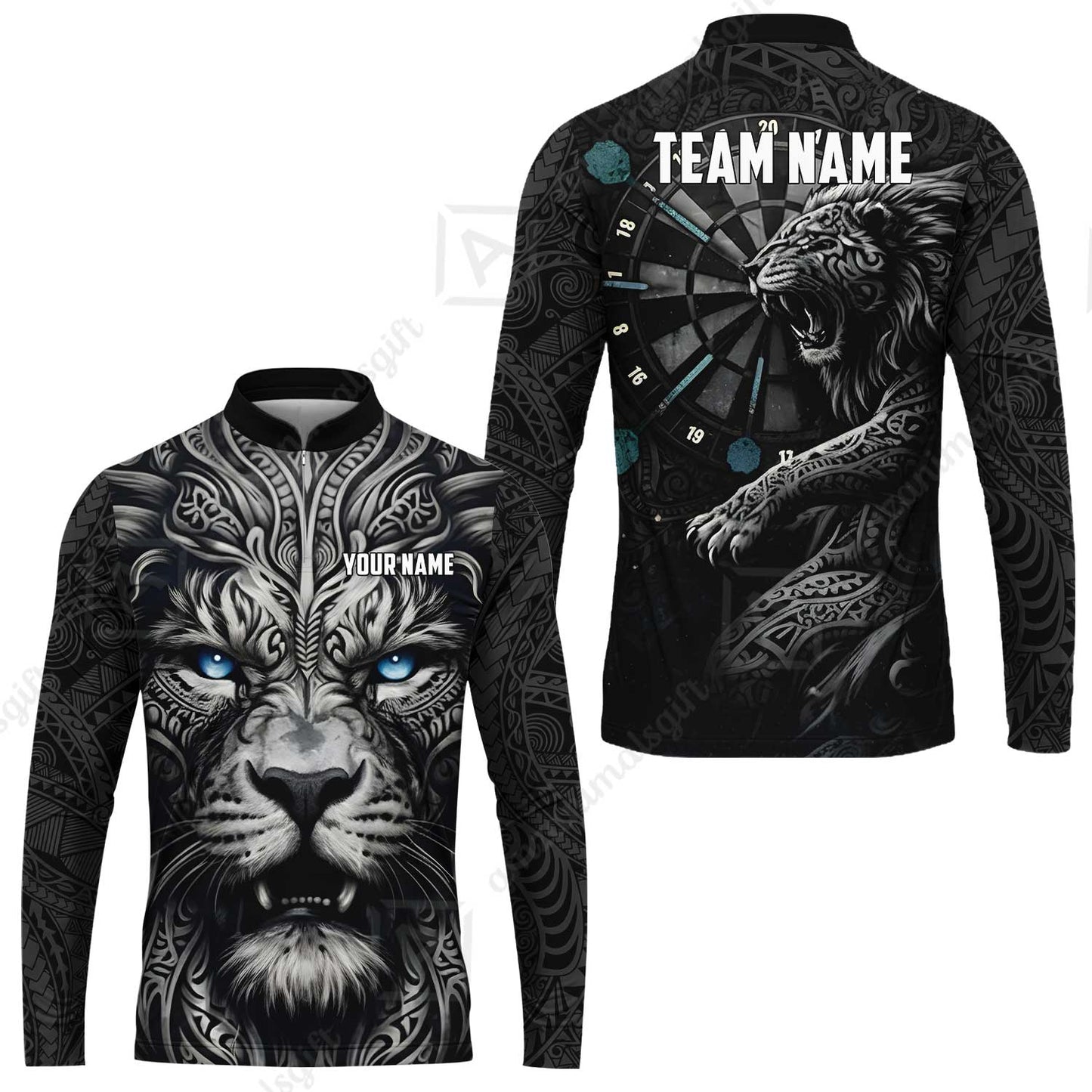 Custom Darts Team Jersey, Personalized Lion Darts Tribal Polo Shirt For Players With Name & Team Name