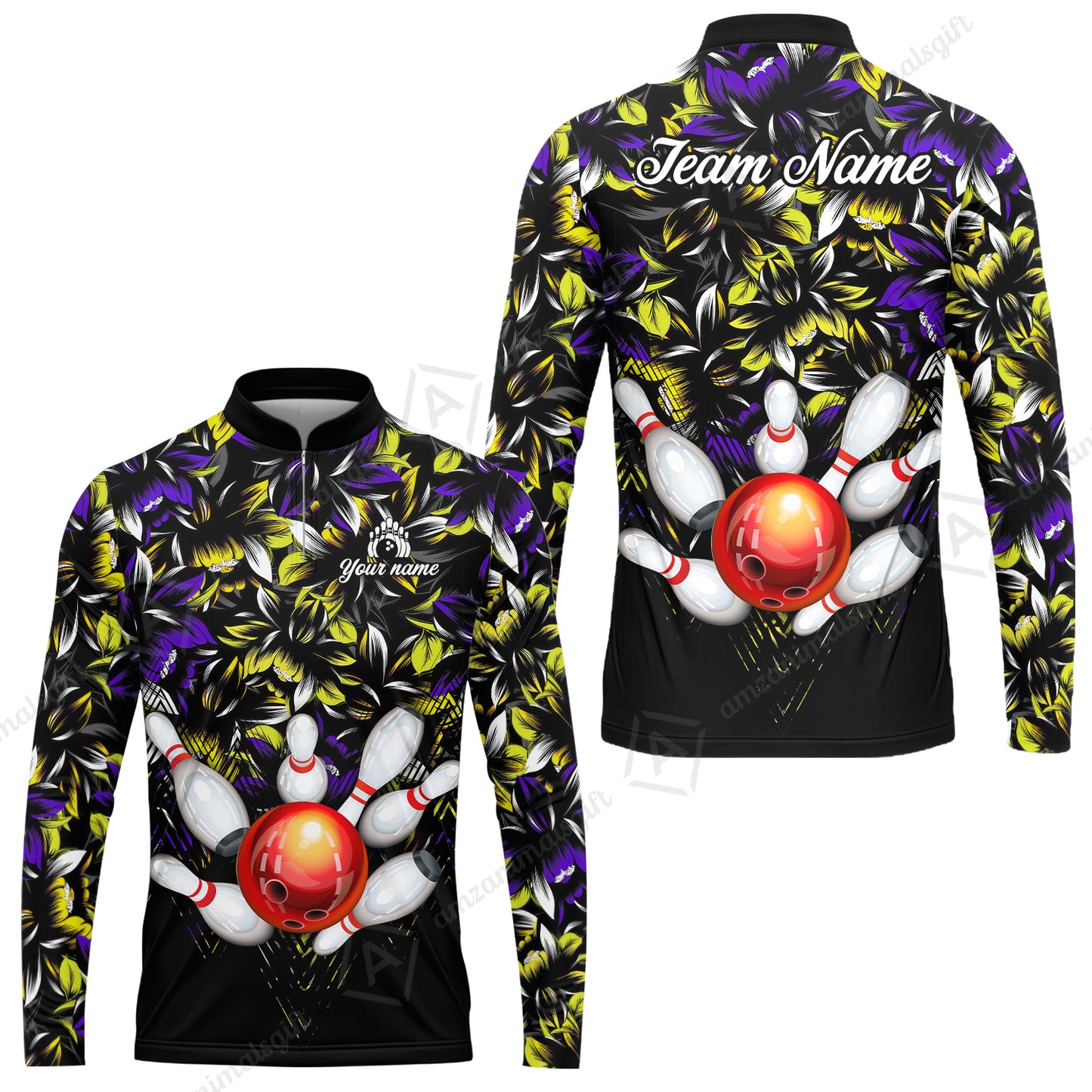 Custom Bowling Jersey Polo Shirt, Tropical Floral Bowling, Custom Bowling Jersey Team Shirt For Players With Name & Team Name