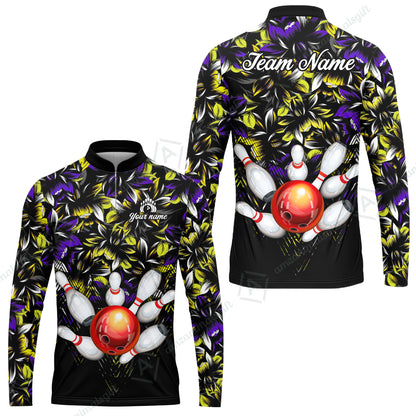 Custom Bowling Jersey Polo Shirt, Tropical Floral Bowling, Custom Bowling Jersey Team Shirt For Players With Name & Team Name