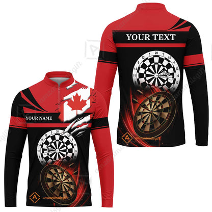 Customized Name & Text Darts Quarter-Zip Polo Shirt, Canada Flag Personalized Name Darts Quarter-Zip Polo Shirt