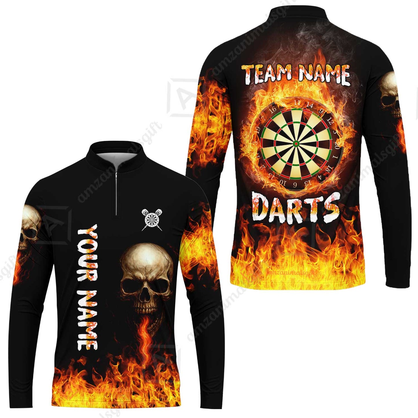 Customized Darts Team Polo Jersey, Darts Fire Skull Multi-Flame Dartboard Custom Uniform Team Shirt for Darts Players