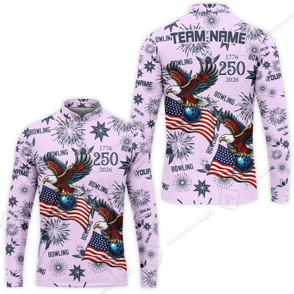 Custom Bowling Jersey Polo Shirt, USA 250 Years of Independence Bowling, Custom Bowling Jersey Team Shirt For Players With Name and Team Name