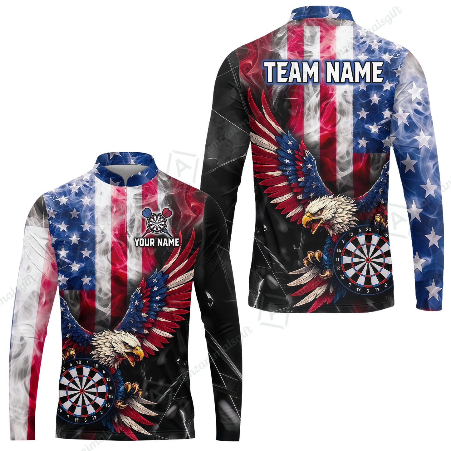 Custom Darts Jersey Polo Shirt, Patriotic Bald Eagle Darts, Custom Darts Jersey Team Shirt For Players With Name and Team Name