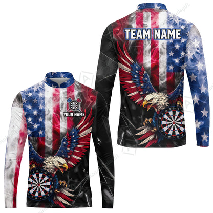 Custom Darts Jersey Polo Shirt, Patriotic Bald Eagle Darts, Custom Darts Jersey Team Shirt For Players With Name and Team Name