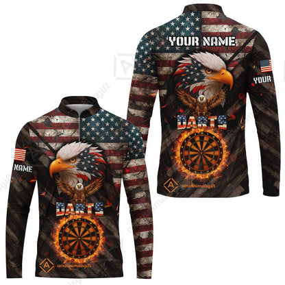 Customized American Flag Darts Polo Shirt, Darts Dartboard Fire Flame Eagle Style Jersey Polo Shirt for Darts Players