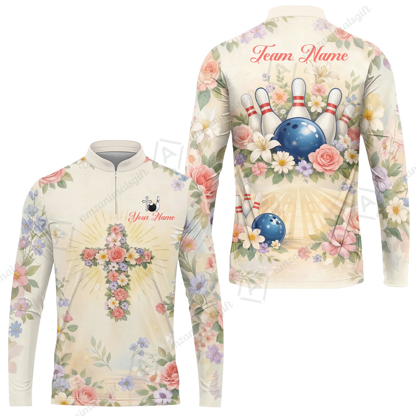 Custom Bowling Jersey Polo Shirt,  Flower Christian Bowling, Custom Bowling Jersey Team Shirt For Players With Name & Team Name