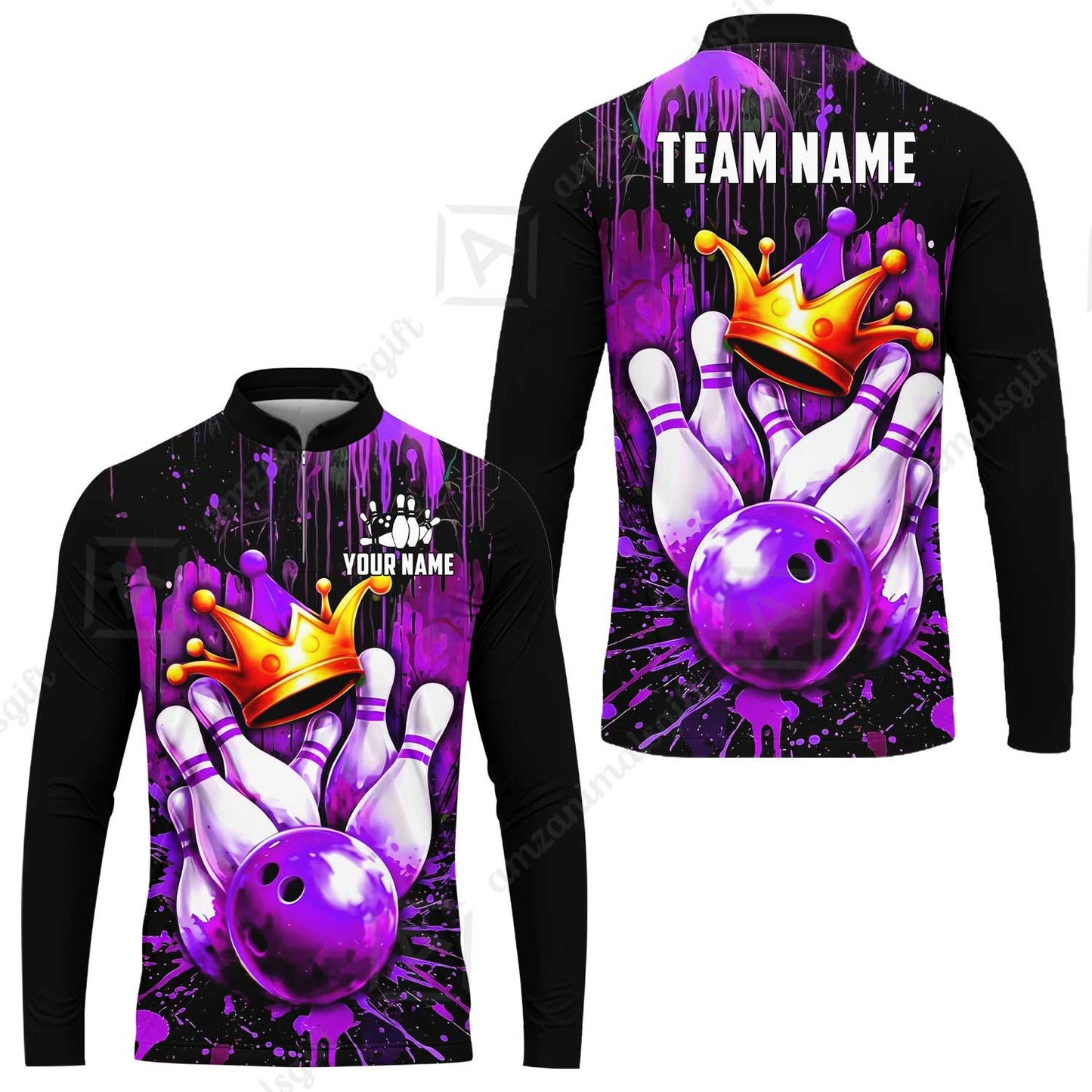 Custom Bowling Jersey Polo Shirt, Neon King Crown, Custom Bowling Jersey Team Shirt For Players With Name and Team Name