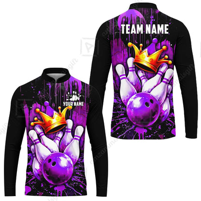 Custom Bowling Jersey Polo Shirt, Neon King Crown, Custom Bowling Jersey Team Shirt For Players With Name and Team Name
