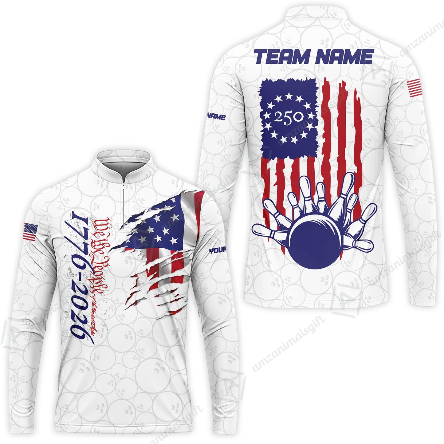 Custom Bowling Jersey Polo Shirt, Semiquincentennial USA 250, Custom Bowling Jersey Team Shirt For Players With Name and Team Name