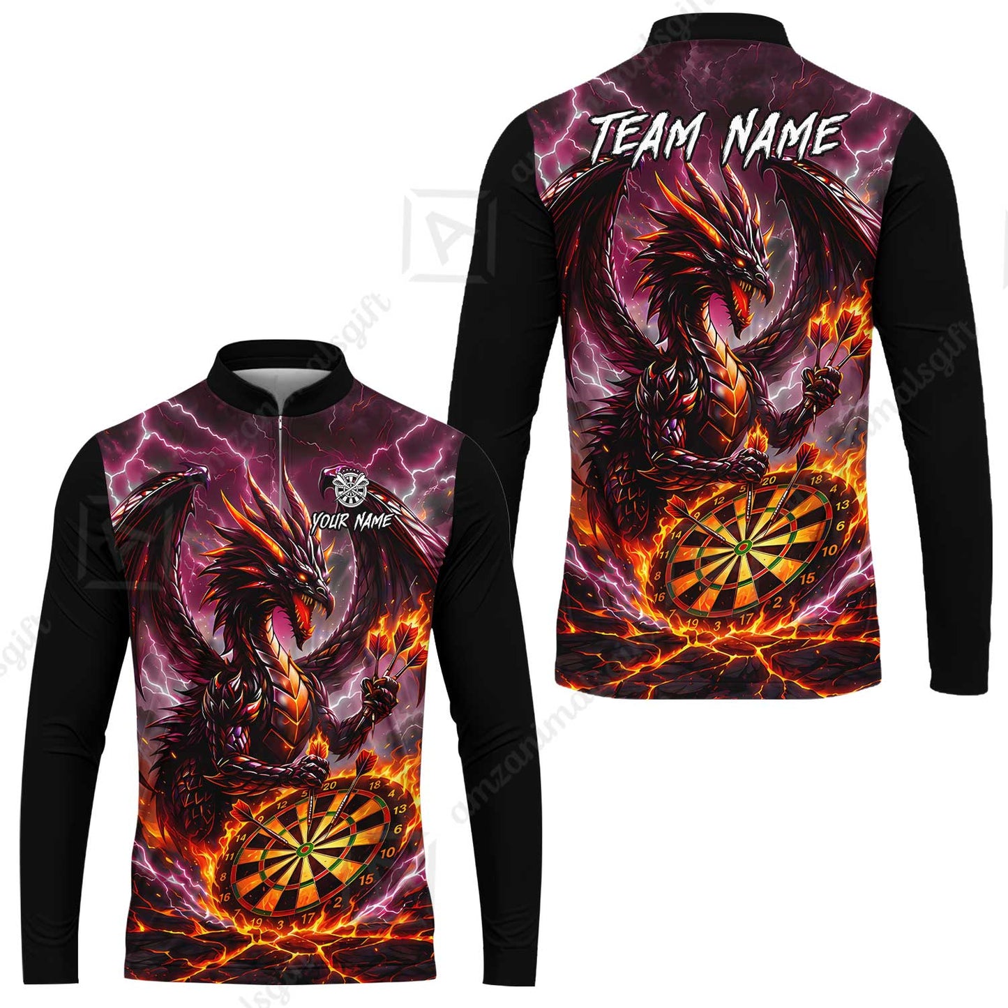 Custom Darts Jersey Polo Shirt, Dragon Fire Darts, Custom Dart Jersey Team Shirt For Players With Name & Team Name