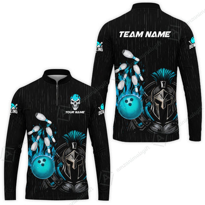 Custom Bowling Jersey Polo Shirt, Fire Bowling Knight Rain Skull Logo, Personalize Name & Team Name