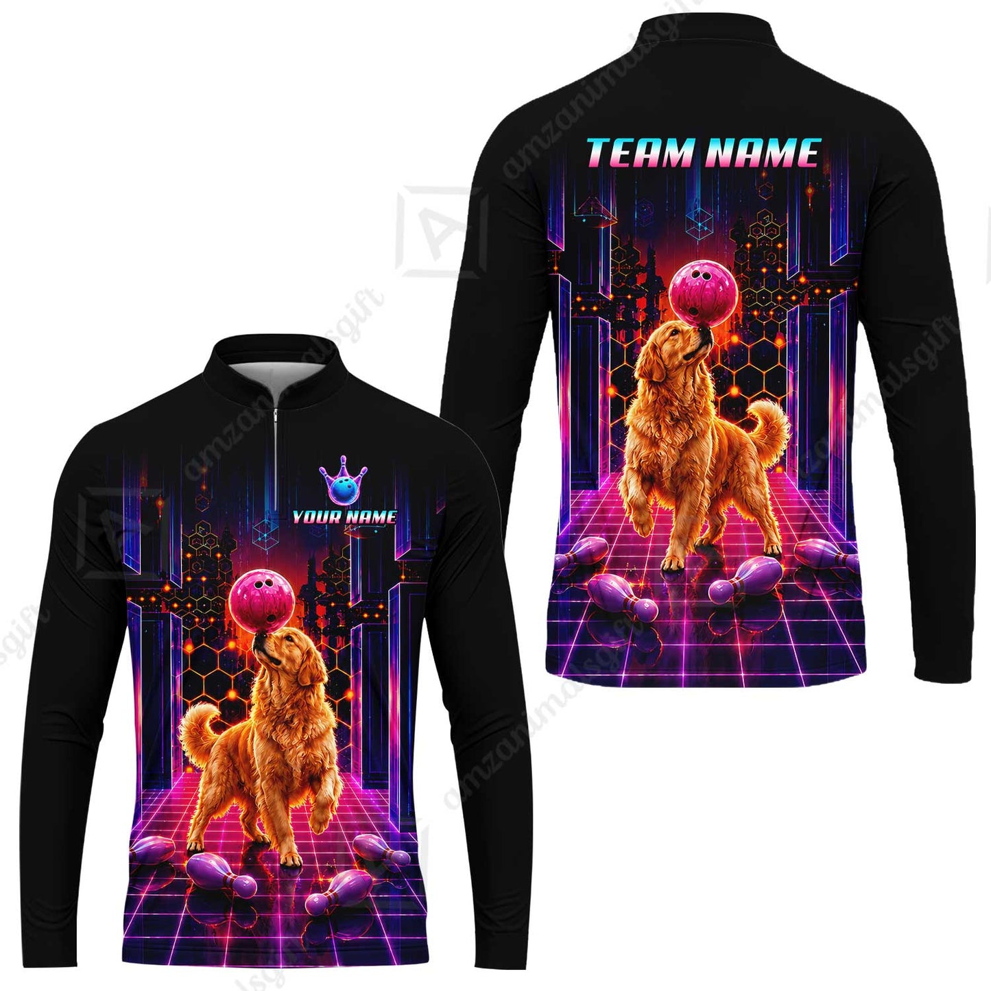 Custom Bowling Jersey Polo Shirt, Cyber Bowling Dog, Custom Bowling Jersey Team Shirt For Players With Name & Team Name
