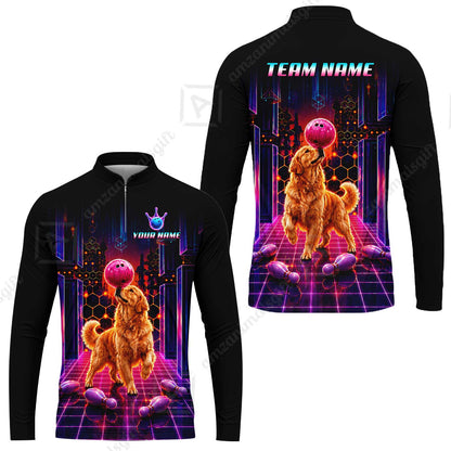 Custom Bowling Jersey Polo Shirt, Cyber Bowling Dog, Custom Bowling Jersey Team Shirt For Players With Name & Team Name