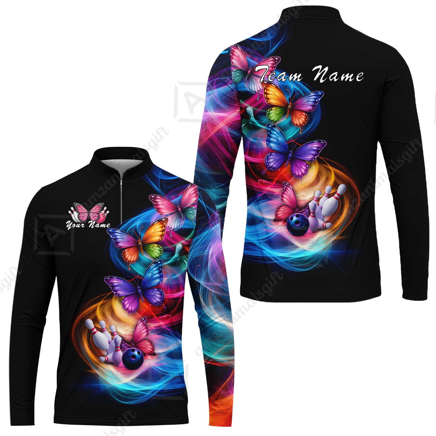 Custom Bowling Jersey Polo Shirt, Artistic Monarch Butterfly Bowling Custom Bowling Jersey Team Shirt For Players With Name & Team Name