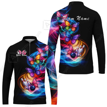 Custom Bowling Jersey Polo Shirt, Artistic Monarch Butterfly Bowling Custom Bowling Jersey Team Shirt For Players With Name & Team Name