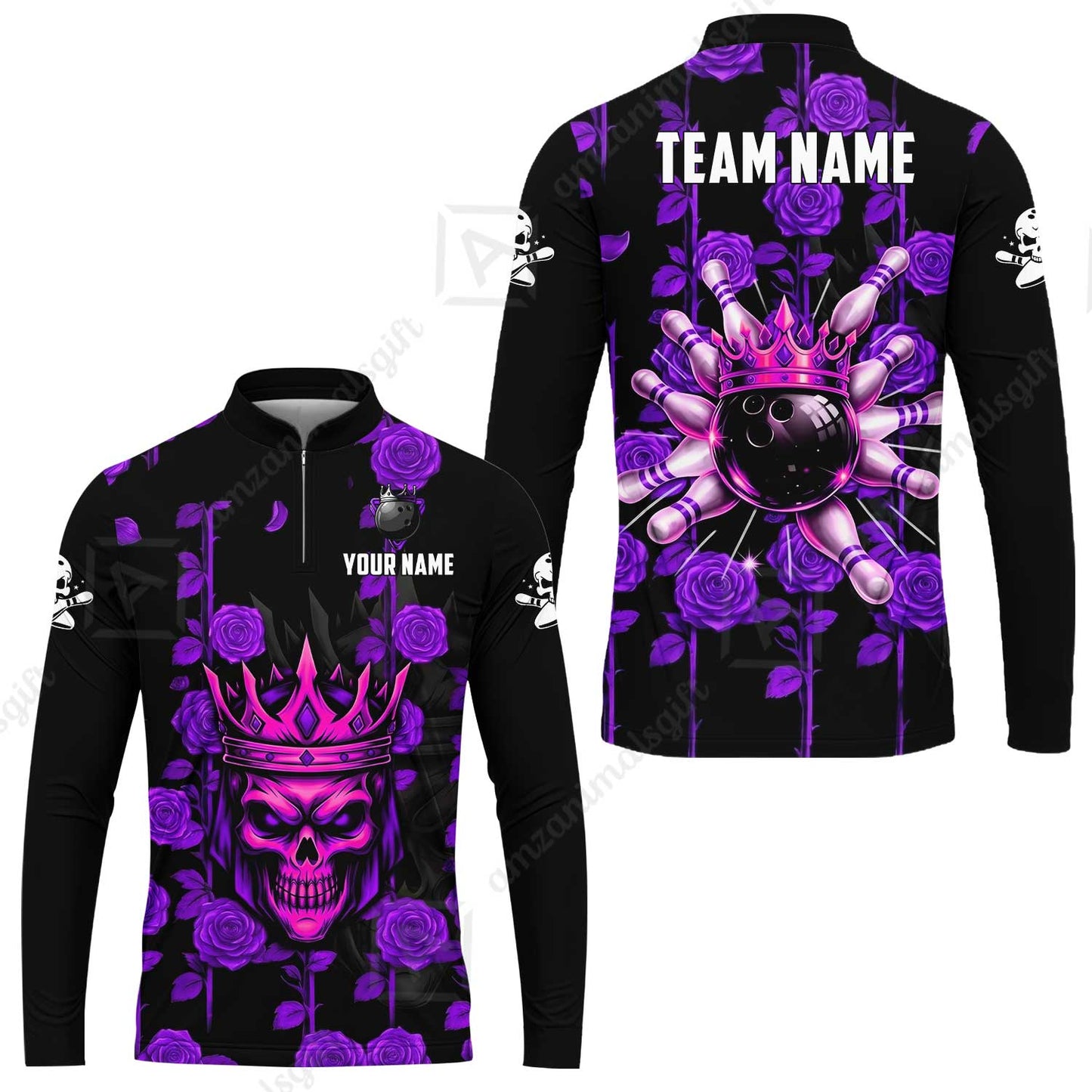 Custom Bowling Jersey Polo Shirt, Royal Skull Bowling, Custom Bowling Jersey Team Shirt For Players With Name & Team Name