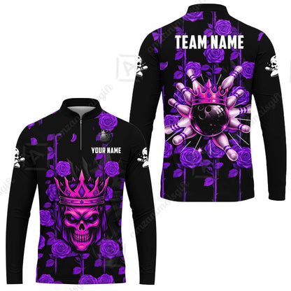 Custom Bowling Jersey Polo Shirt, Royal Skull Bowling, Custom Bowling Jersey Team Shirt For Players With Name & Team Name