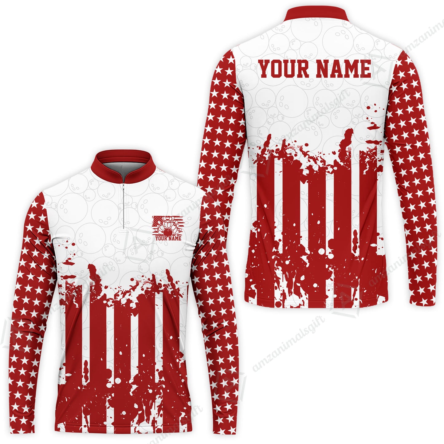 Custom Bowling Jersey Polo Shirt, Distressed Stars and Stripes Grunge, Custom Bowling Jersey Team Shirt For Players With Name and Team Name