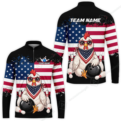 Custom Bowling Jersey Polo Shirt, Animal With Glasses And Bandana America Flag, Personalize Name & Team Name