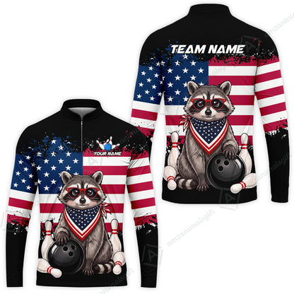 Custom Bowling Jersey Polo Shirt, Animal With Glasses And Bandana America Flag, Personalize Name & Team Name