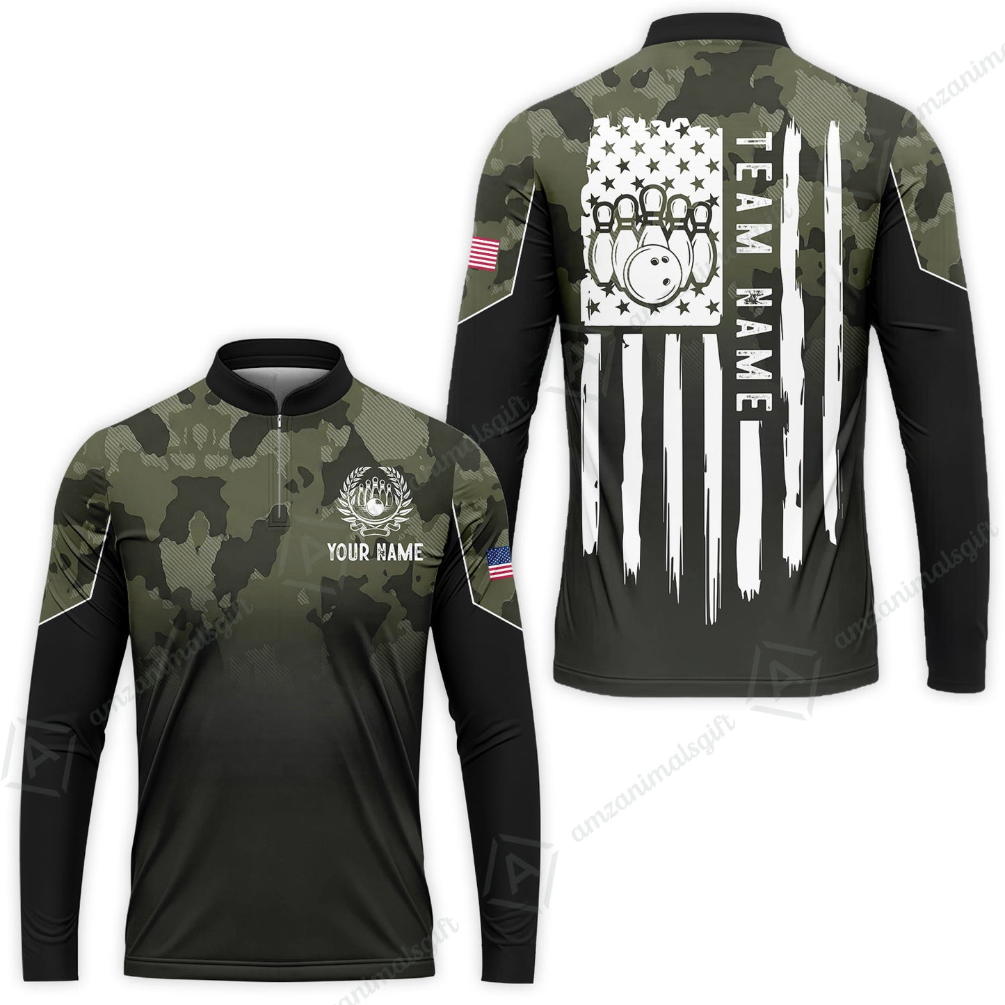 Custom Bowling Polo Shirt, Distressed American Flag Bowling Custom Bowling Polo Team Shirt For Players With Name & Team Name