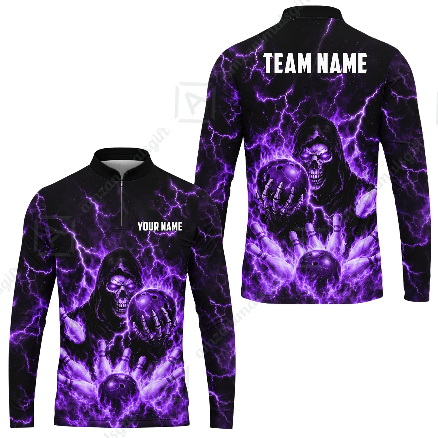 Custom Bowling Jersey Polo Shirt, Lightning Grim Reaper, Custom Bowling Jersey Team Shirt For Players With Name & Team Name