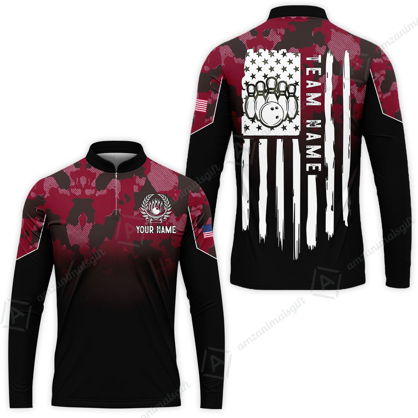 Custom Bowling Jersey Polo Shirt, Tactical Camo Patriotic Flag, Custom Bowling Jersey Team Shirt For Players With Name and Team Name