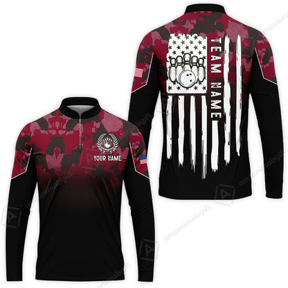 Custom Bowling Jersey Polo Shirt, Tactical Camo Patriotic Flag, Custom Bowling Jersey Team Shirt For Players With Name and Team Name