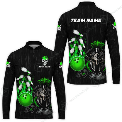 Custom Bowling Jersey Polo Shirt, Fire Bowling Knight Rain Skull Logo, Personalize Name & Team Name