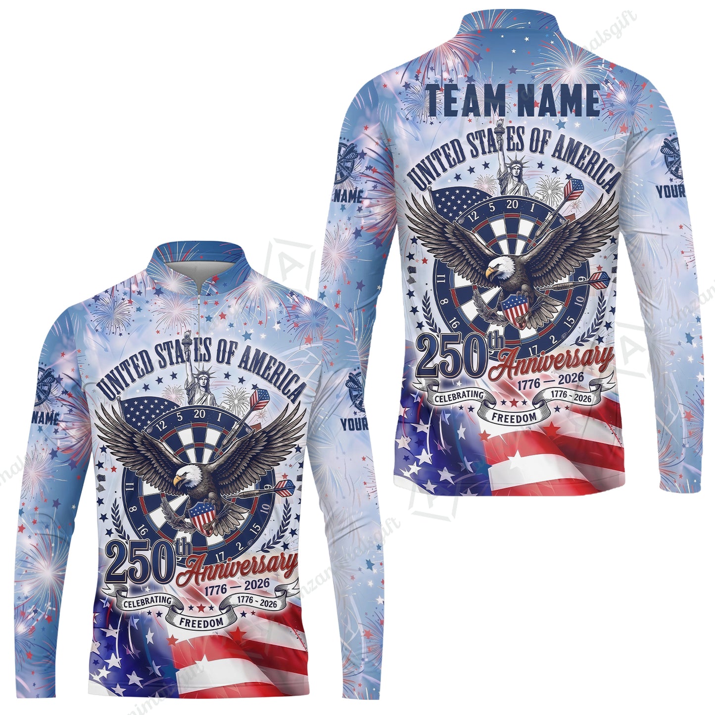 Custom Bowling Jersey Polo Shirt, 250 Years Anniversary USA, Personalize Name and Team Name