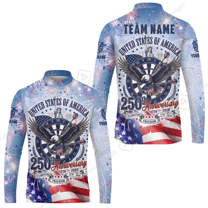 Custom Bowling Jersey Polo Shirt, 250 Years Anniversary USA, Personalize Name and Team Name