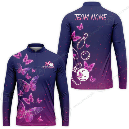 Custom Bowling Jersey Polo Shirt, Neon Butterfly Bowling, Custom Bowling Jersey Team Shirt