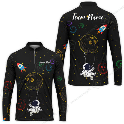 Custom Bowling Jersey Polo Shirt, Spaceman Bowling Galaxy, Custom Bowling Jersey Team Shirt For Players With Name and Team Name