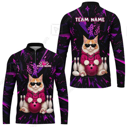 Custom Bowling Jersey Polo Shirt, Neon Hip Cat, Custom Bowling Jersey Team Shirt For Players With Name and Team Name