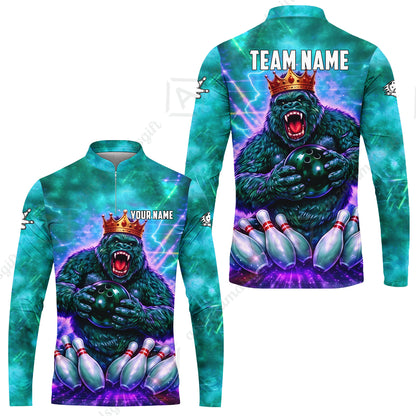 Custom Bowling Jersey Polo Shirt, King Gorilla Holding Bowling Ball, Custom Bowling Jersey Team Shirt For Players With Name & Team Name