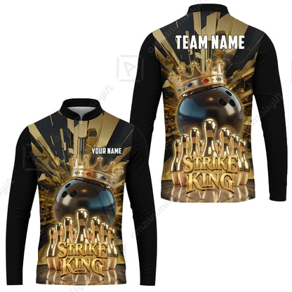 Custom Bowling Jersey Polo Shirt, Luxury Gold Strike King Crown, Custom Bowling Jersey Team Shirt For Players With Name and Team Name