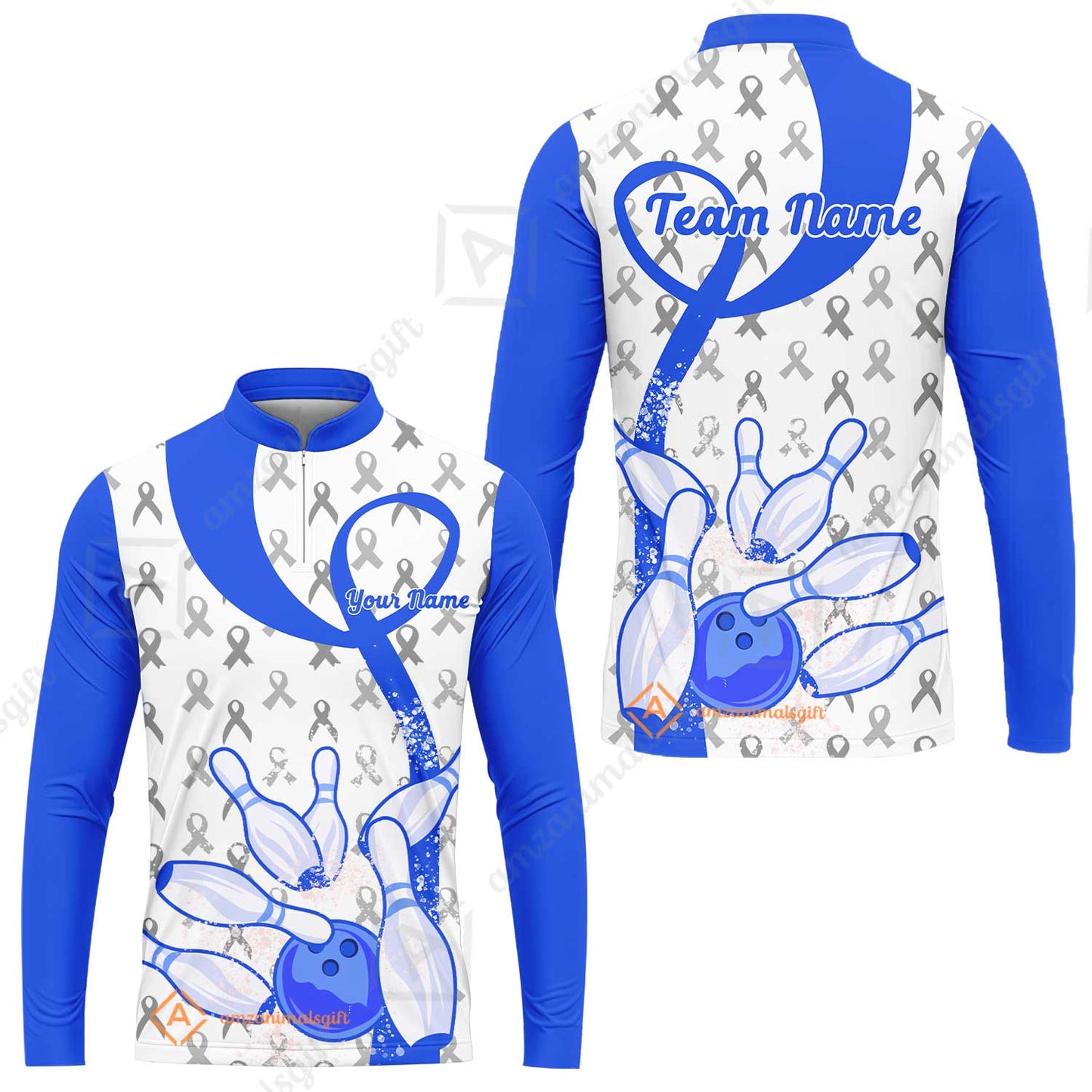 Custom Bowling Team Shirt, Blue Ribbon and Bowling Pins Explosion Shirt, Personalized Team & Player Bowling Jersey