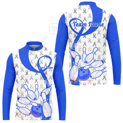 Custom Bowling Team Shirt, Blue Ribbon and Bowling Pins Explosion Shirt, Personalized Team & Player Bowling Jersey