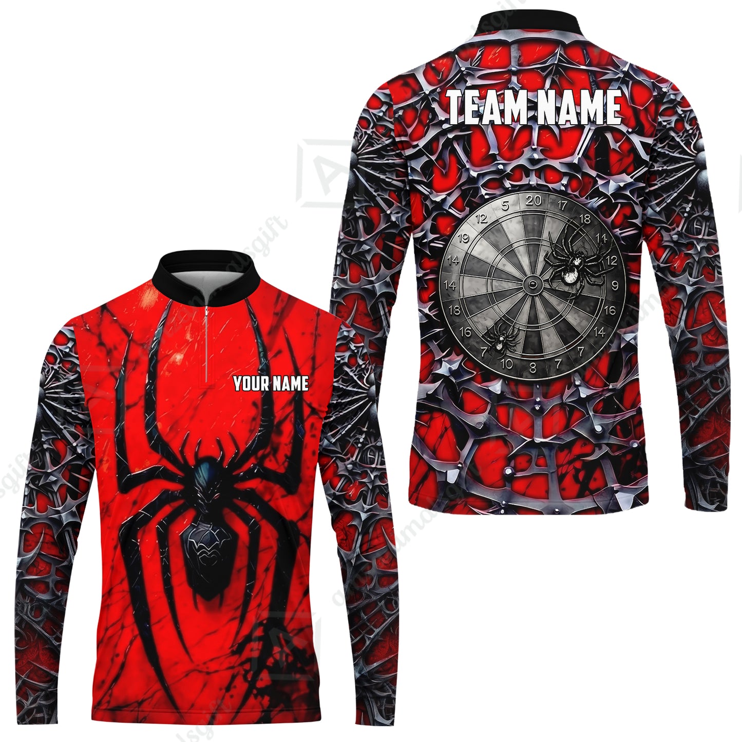 Custom Darts Jersey Polo Shirt, Gothic Widow Spiderweb, Custom Dart Jersey Team Shirt For Players With Name & Team Name