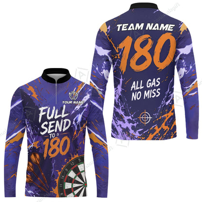 Customized Darts Team Jersey, Full Send To 180, All Gas No Miss, Personalized Polo Shirt For Players With Name & Team Name
