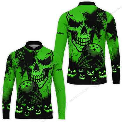 Custom Bowling Jersey Polo Shirt, Pumpkins Skull Halloween, Custom Bowling Jersey Team Shirt For Players With Name & Team Name