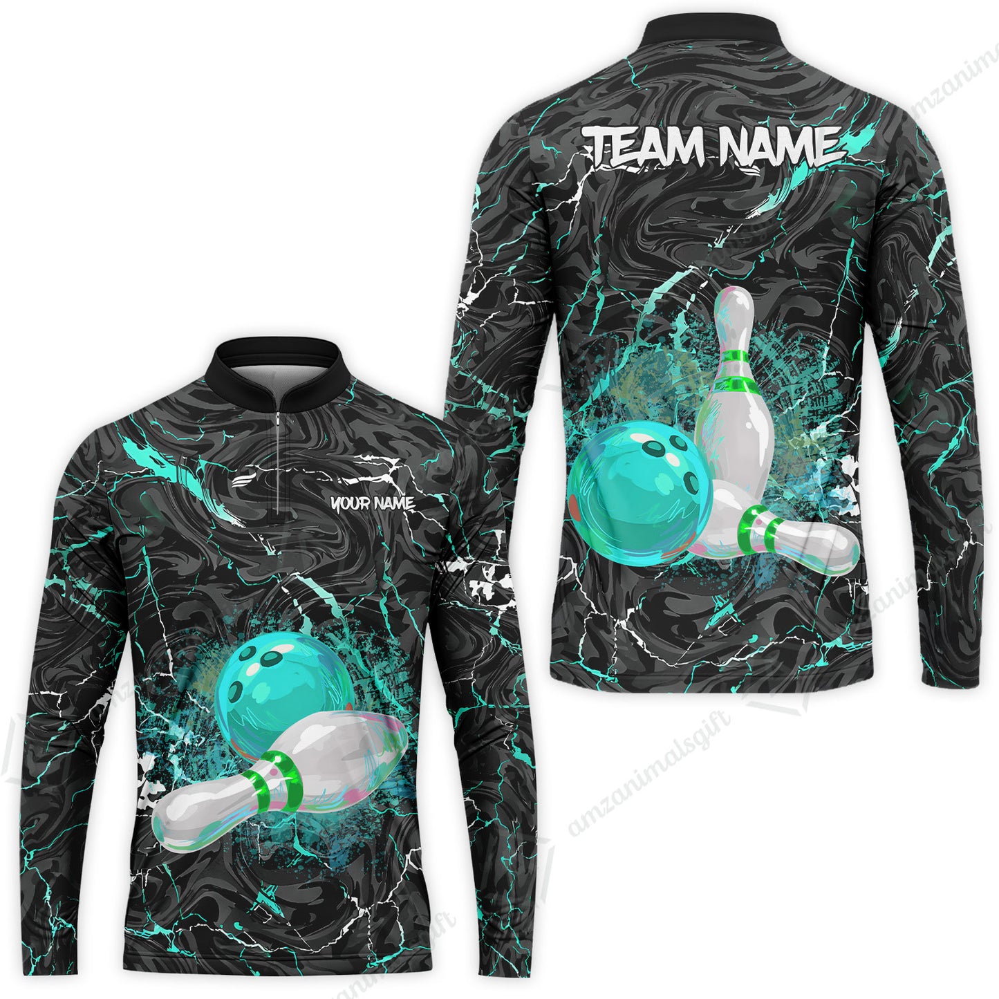 Customized Bowling Unisex Polo Shirt, Swirling Marbled Pattern Vibrant Veins, Bowling Uniforms, Personalized Name And Team Name